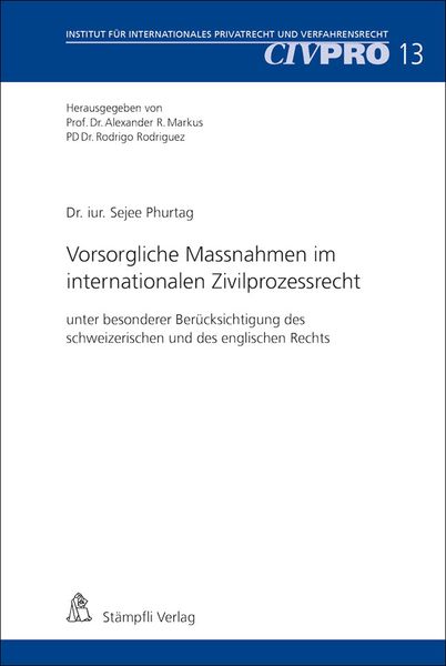 Produktbild: Vorsorgliche Massnahmen im internationalen Zivilprozessrecht