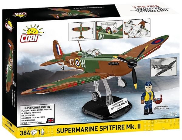 Produktbild: COBI Historical Collection 5778 - Supermarine Spitfire Mk.II, WWII, Bausatz 1:32, 384/1 Klemmbausteine