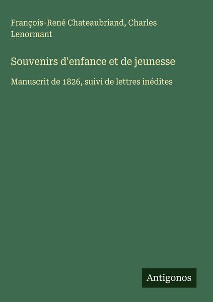 Produktbild: Souvenirs d'enfance et de jeunesse