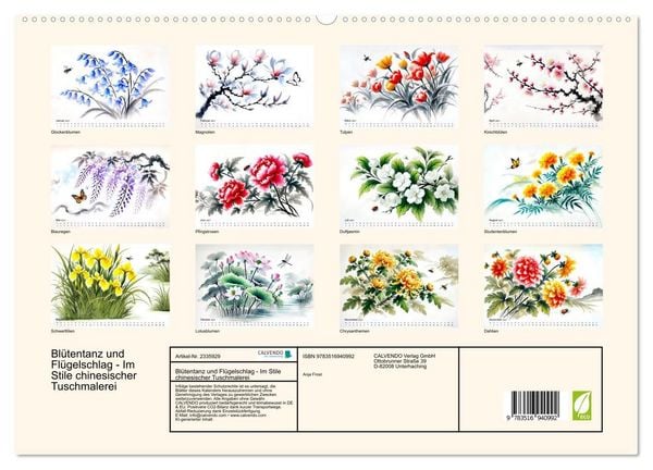 Produktbild: Bl&uuml;tentanz und Fl&uuml;gelschlag - Im Stile chinesischer Tuschmalerei (hochwertiger Premium Wandkalender 2027 DIN A2 quer), Kunstdruck in Hochglanz