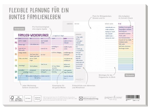 Produktbild: Paper&you Tisch-Block Familien-Wochenplaner A4