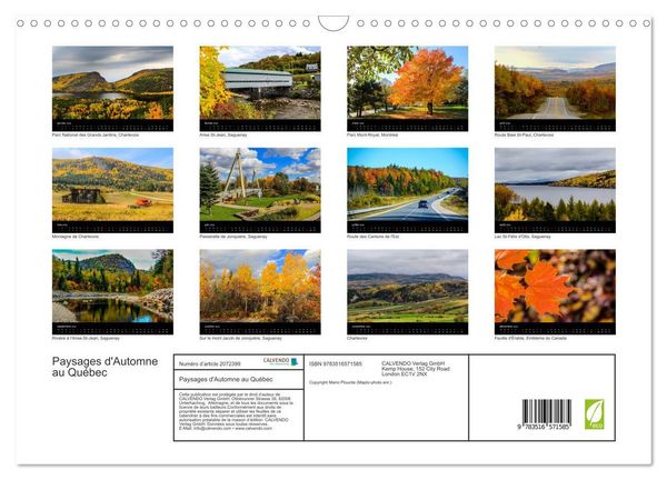 Produktbild: Paysages d'Automne au Qu&eacute;bec (Calendrier mural 2026 DIN A3 vertical), CALVENDO calendrier mensuel