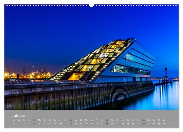 Produktbild: Hamburger Hafen - Im Zauber der Nacht (hochwertiger Premium Wandkalender 2026 DIN A2 quer), Kunstdruck in Hochglanz