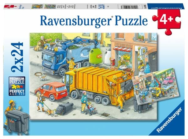 Puzzle Ravensburger Müllabfuhr und Abschleppwagen 2 X 24 Teile