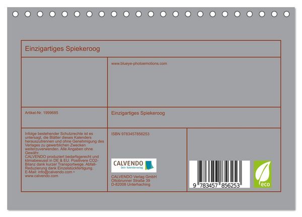 Produktbild: Einzigartiges Spiekeroog (Tischkalender 2026 DIN A5 quer), CALVENDO Monatskalender