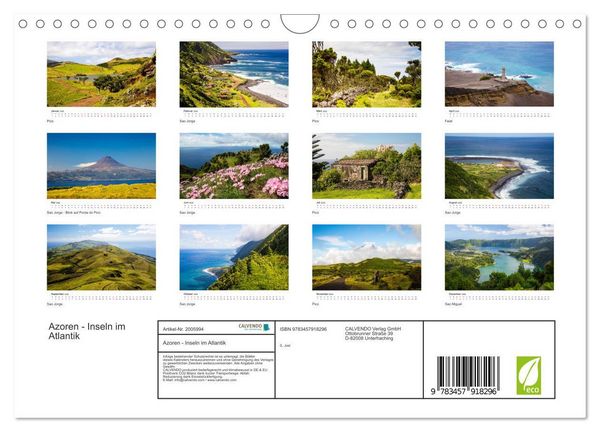 Produktbild: Azoren - Inseln im Atlantik (Wandkalender 2026 DIN A4 quer), CALVENDO Monatskalender