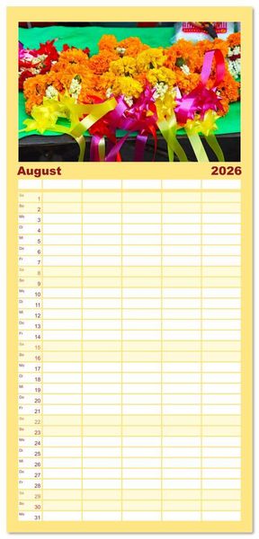 Produktbild: Familienplaner 2026 - Asien - Farbenfrohe Blumenketten mit 5 Spalten (Wandkalender, 21 x 45 cm) CALVENDO