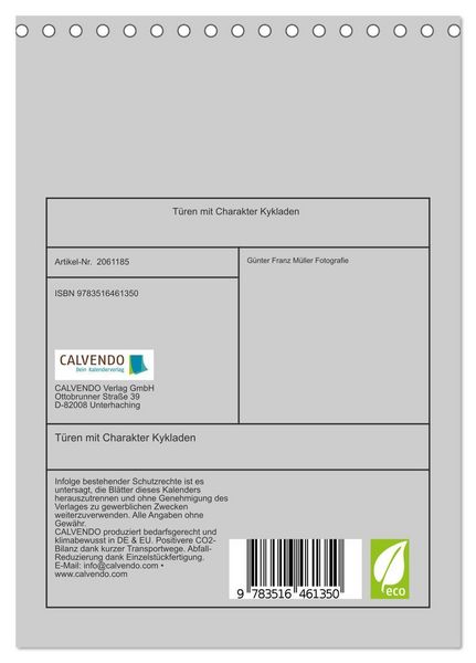 Produktbild: T&uuml;ren mit Charakter Kykladen (Tischkalender 2026 DIN A5 hoch), CALVENDO Monatskalender