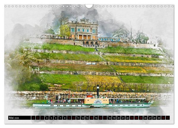 Produktbild: S&auml;chsische Dampfer Aquarelle (Wandkalender 2026 DIN A3 quer), CALVENDO Monatskalender