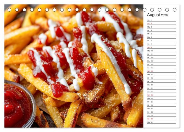 Produktbild: Pommes Rot-Wei&szlig; - Fastfood-Humor mit knusprigen Fritten, Ketchup und Mayo (Tischkalender 2026 DIN A5 quer), CALVENDO Monatskalender