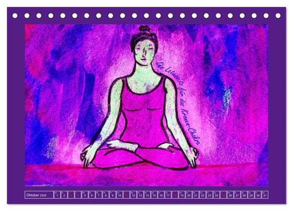 Produktbild: Farbige Yoga Kraftwelt - Yoga Asanas f&uuml;r die Chakren (Tischkalender 2026 DIN A5 quer), CALVENDO Monatskalender
