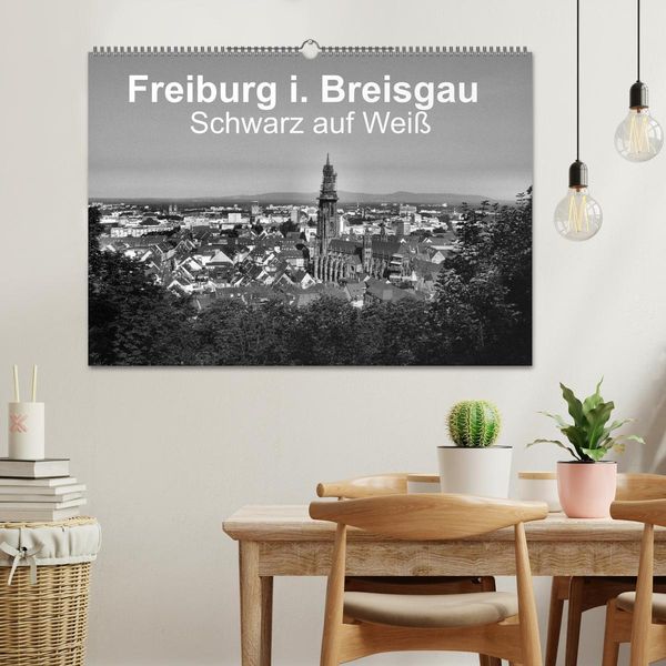 Produktbild: Freiburg i. Breisgau Schwarz auf Wei&szlig; (Wandkalender 2026 DIN A2 quer), CALVENDO Monatskalender