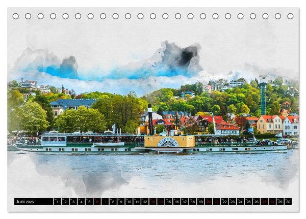Produktbild: S&auml;chsische Dampfer Aquarelle (Tischkalender 2026 DIN A5 quer), CALVENDO Monatskalender