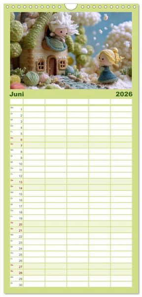 Produktbild: Familienplaner 2026 - Amigurumi M&auml;rchenstunde nach den Gebr&uuml;dern Grimm mit 5 Spalten (Wandkalender, 21 x 45 cm) CALVENDO