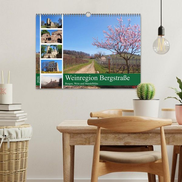 Produktbild: Weinregion Bergstra&szlig;e Burgen, Wein und Mandelbl&uuml;te (Wandkalender 2026 DIN A3 quer), CALVENDO Monatskalender