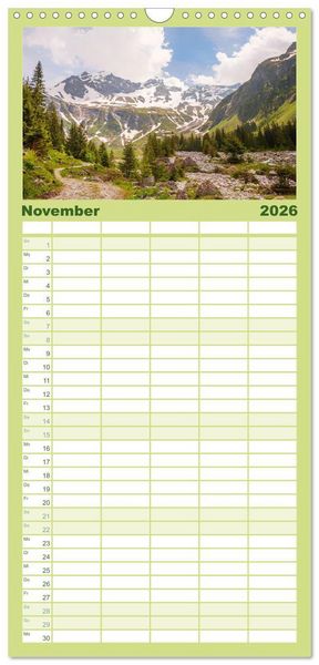 Produktbild: Familienplaner 2026 - Zillertal - Bergidylle rund um Mayrhofen 2026 mit 5 Spalten (Wandkalender, 21 x 45 cm) CALVENDO