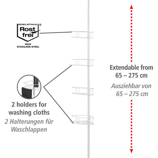 Produktbild: Teleskop-Eckregal Mod. Dolcedo Wei&szlig; matt, aus rostfreiem Edelstahl
