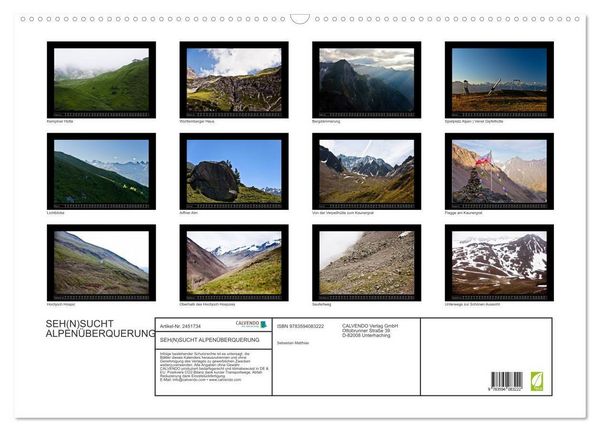 Produktbild: SEH(N)SUCHT ALPEN&Uuml;BERQUERUNG (Wandkalender 2027 DIN A2 quer), CALVENDO Monatskalender
