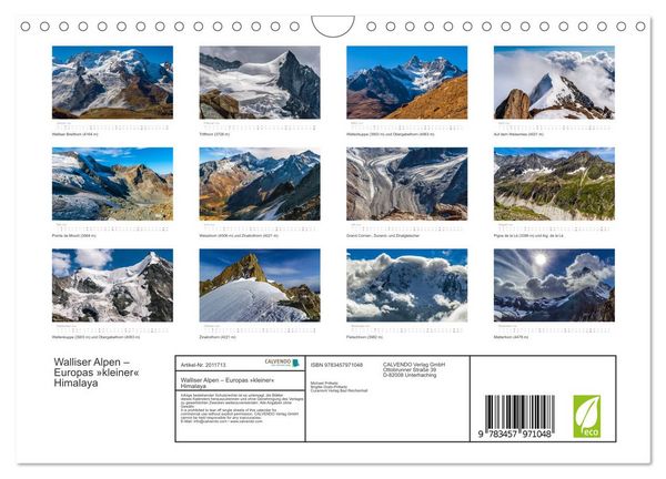 Produktbild: Walliser Alpen &ndash; Europas &raquo;kleiner&laquo; Himalaya (Wandkalender 2026 DIN A4 quer), CALVENDO Monatskalender