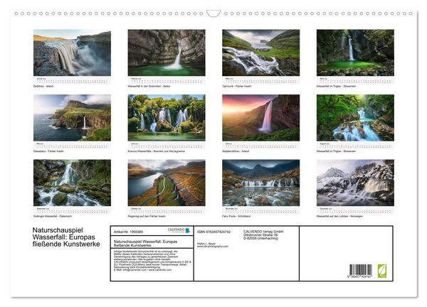 Produktbild: Naturschauspiel Wasserfall: Europas flie&szlig;ende Kunstwerke (Wandkalender 2026 DIN A2 quer), CALVENDO Monatskalender