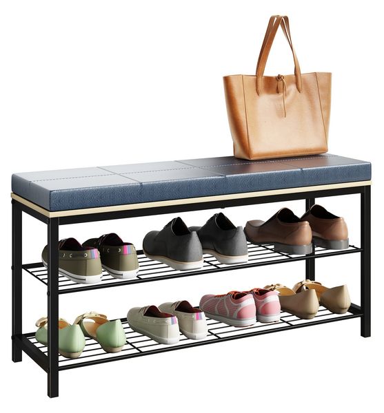 Produktbild: Metall Holz Sitzbank Schuhregal Schuhbank Taliro