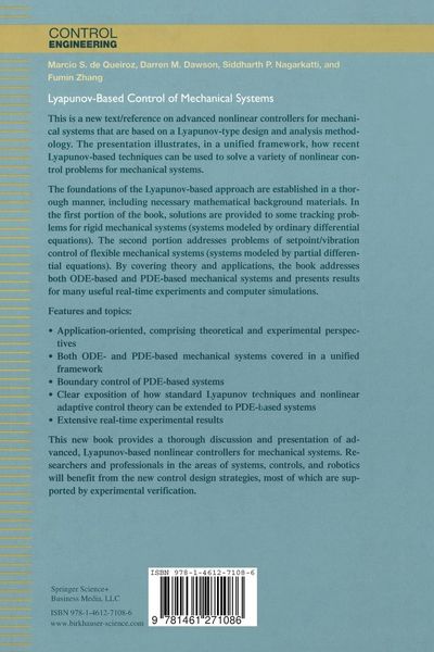 Produktbild: Lyapunov-Based Control of Mechanical Systems