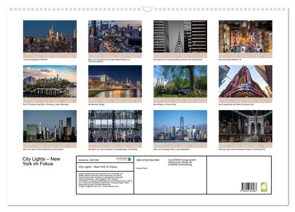 Produktbild: City Lights &ndash; New York im Fokus (Wandkalender 2026 DIN A2 quer), CALVENDO Monatskalender