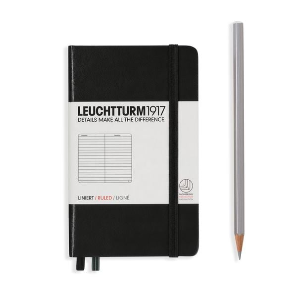 Produktbild: LEUCHTTURM1917 Notizbuch Pocket (A6), Hardcover, 187 nummerierte Seiten, Schwarz, Liniert