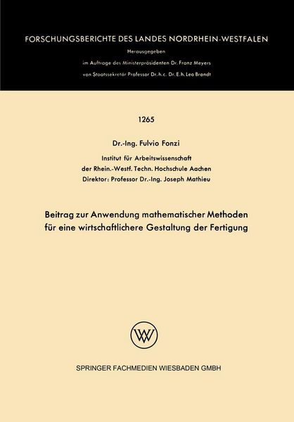 Produktbild: Beitrag zur Anwendung mathematischer Methoden f&uuml;r eine wirtschaftlichere Gestaltung der Fertigung