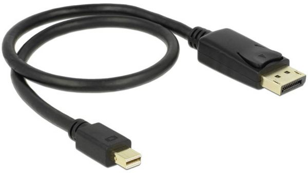 Produktbild: Delock Mini-DisplayPort / DisplayPort Adapterkabel Mini DisplayPort Stecker, DisplayPort Stecker 0.50m Schwarz 83984 vergoldete