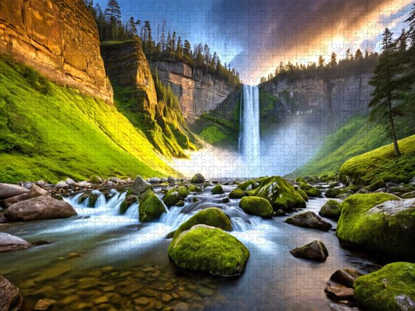 Produktbild: CALVENDO Puzzle Wasserfallfluss - Verborgenes Hochland | 1000 Teile Lege-Gr&ouml;&szlig;e 64x48cm Foto-Puzzle f&uuml;r gl&uuml;ckliche Stunden