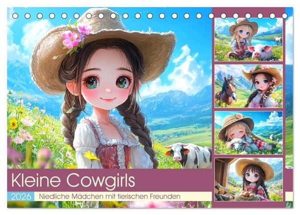 Produktbild: Kleine Cowgirls. Niedliche M&auml;dchen mit tierischen Freunden (Tischkalender 2026 DIN A5 quer), CALVENDO Monatskalender