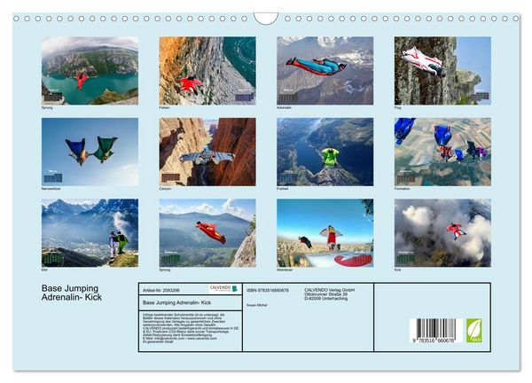 Produktbild: Base Jumping Adrenalin- Kick (Wandkalender 2026 DIN A3 quer), CALVENDO Monatskalender