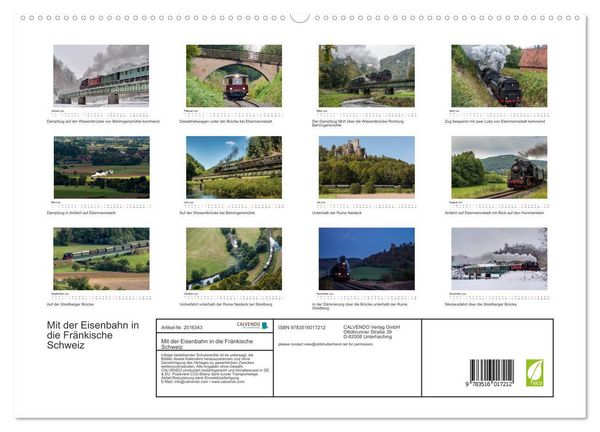 Produktbild: Mit der Eisenbahn in die Fr&auml;nkische Schweiz (hochwertiger Premium Wandkalender 2026 DIN A2 quer), Kunstdruck in Hochglanz