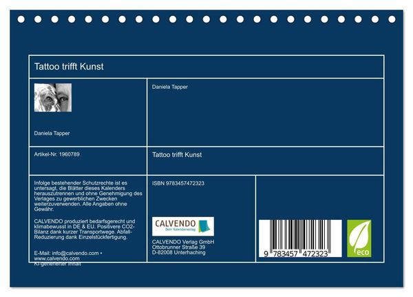 Produktbild: Tattoo trifft Kunst (Tischkalender 2026 DIN A5 quer), CALVENDO Monatskalender