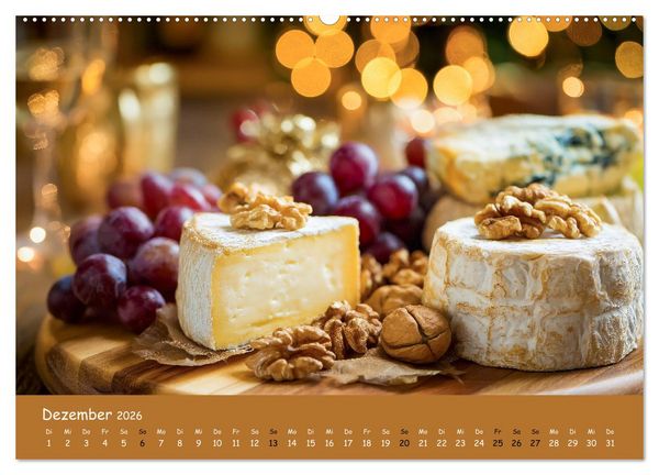 Produktbild: K&auml;sekalender - mit Gourmet K&auml;se und Platten durchs Jahr (hochwertiger Premium Wandkalender 2026 DIN A2 quer), Kunstdruck in Hochglanz