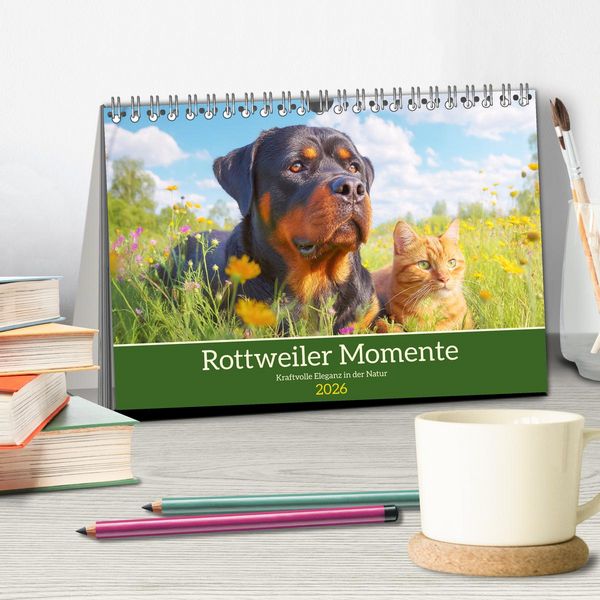 Produktbild: Rottweiler Momente. Kraftvolle Eleganz in der Natur (Tischkalender 2026 DIN A5 quer), CALVENDO Monatskalender