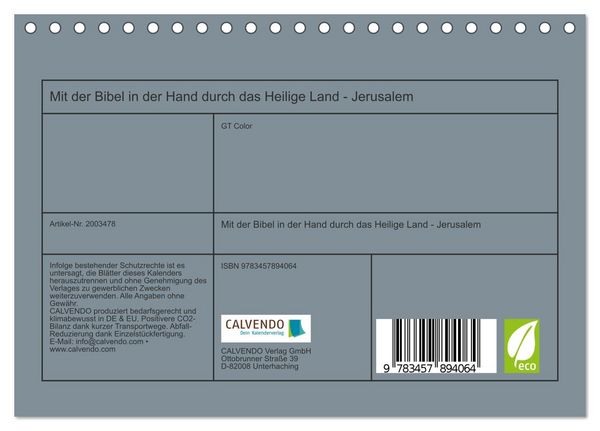 Produktbild: Mit der Bibel in der Hand durch das Heilige Land - Jerusalem (Tischkalender 2026 DIN A5 quer), CALVENDO Monatskalender