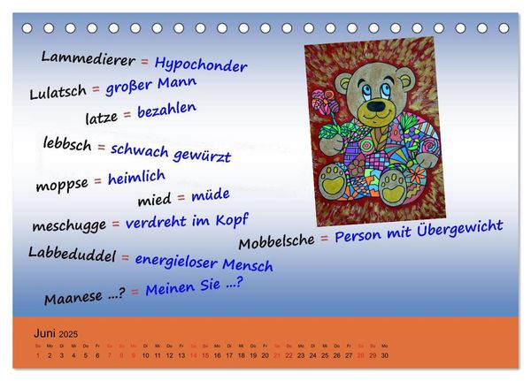 De Hessisch-Kalenner - hessisch babbele lerne in aam Johr (Tischkalender 2025 DIN A5 quer), CALVENDO Monatskalender