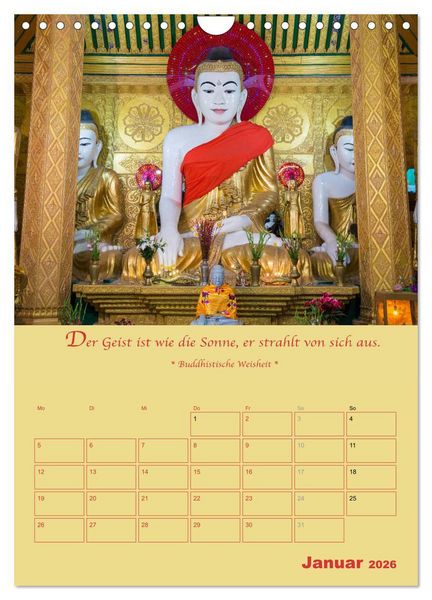 Produktbild: BUDDHA IN GOLD - Mit buddhistischen Spr&uuml;chen (Wandkalender 2026 DIN A4 hoch), CALVENDO Monatskalender