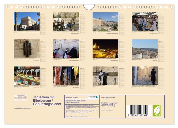 Produktbild: Jerusalem mit Bibelversen / Geburtstagsplaner (Wandkalender 2026 DIN A4 quer), CALVENDO Monatskalender