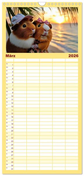 Produktbild: Familienplaner 2026 - Meerschweinchen - Hauptsache Urlaub mit 5 Spalten (Wandkalender, 21 x 45 cm) CALVENDO