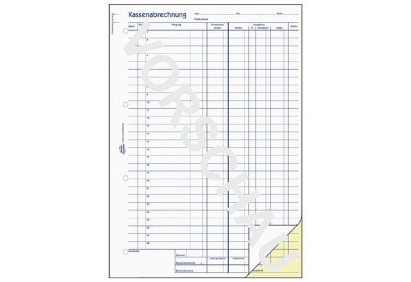 Produktbild: AVERY Zweckform Kassenabrechnung MwSt. Spalte f&uuml;r Ausgaben mit Blaupapier DIN A4 100 Blatt