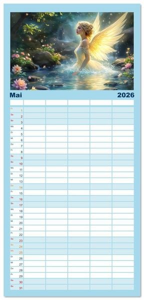 Produktbild: Familienplaner 2026 - Engel und Wasser - Ein Band der Anmut mit 5 Spalten (Wandkalender, 21 x 45 cm) CALVENDO
