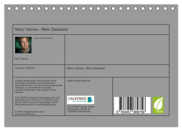 Produktbild: Marc Vamos - Mein Saarland (Tischkalender 2026 DIN A5 quer), CALVENDO Monatskalender