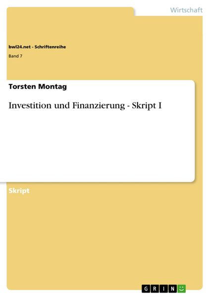 Produktbild: Investition und Finanzierung - Skript I