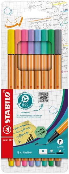 Produktbild: STABILO Fineliner -   point 88 - 8er Etui - Pastellfarben
