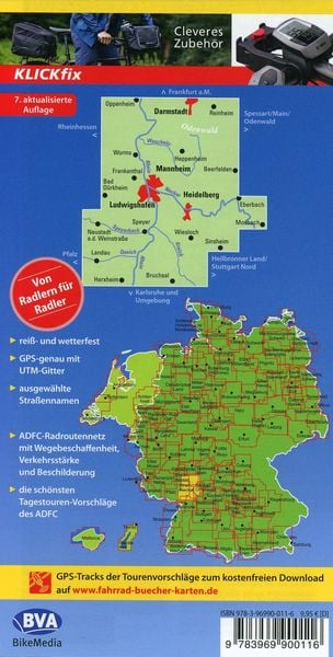 Produktbild: ADFC-Regionalkarte Region Rhein/Neckar, 1:75.000, mit Tagestourenvorschl&auml;gen, rei&szlig;- und wetterfest, E-Bike-geeignet, GPS-Tracks Download