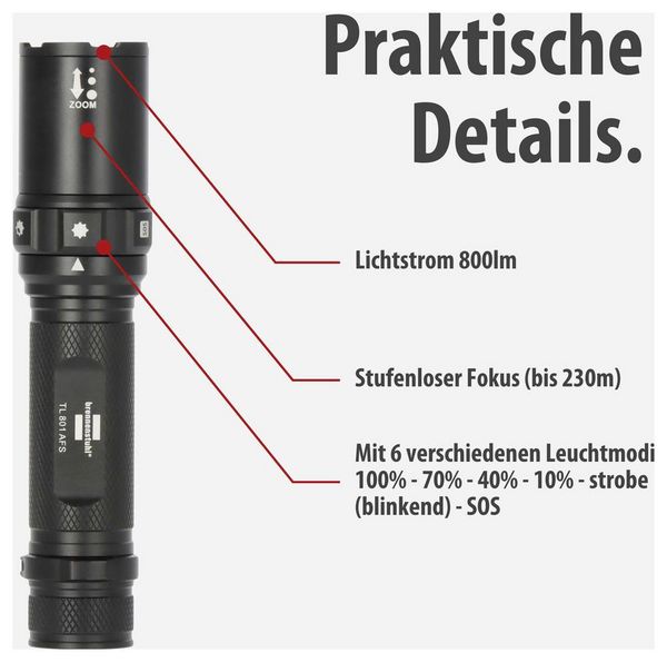 Produktbild: Brennenstuhl LuxPremium LED Taschenlampe &uuml;ber USB 800lm 42h 0.26kg