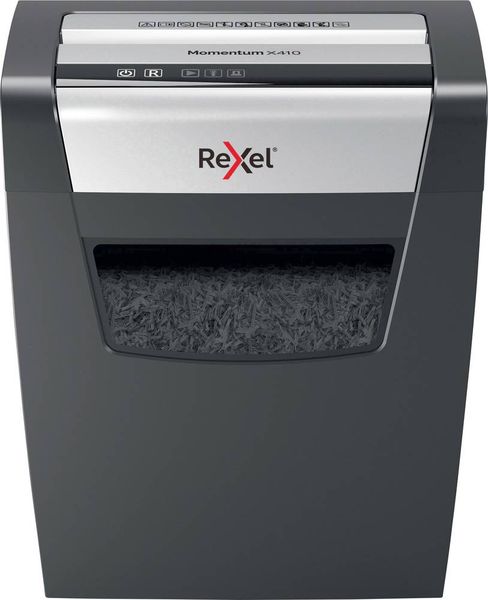 Rexel Momentum X410 Aktenvernichter 10 Blatt Partikelschnitt 4 x 28 mm P-4 23 l Vernichtet auch Büroklammern, Heftklamme